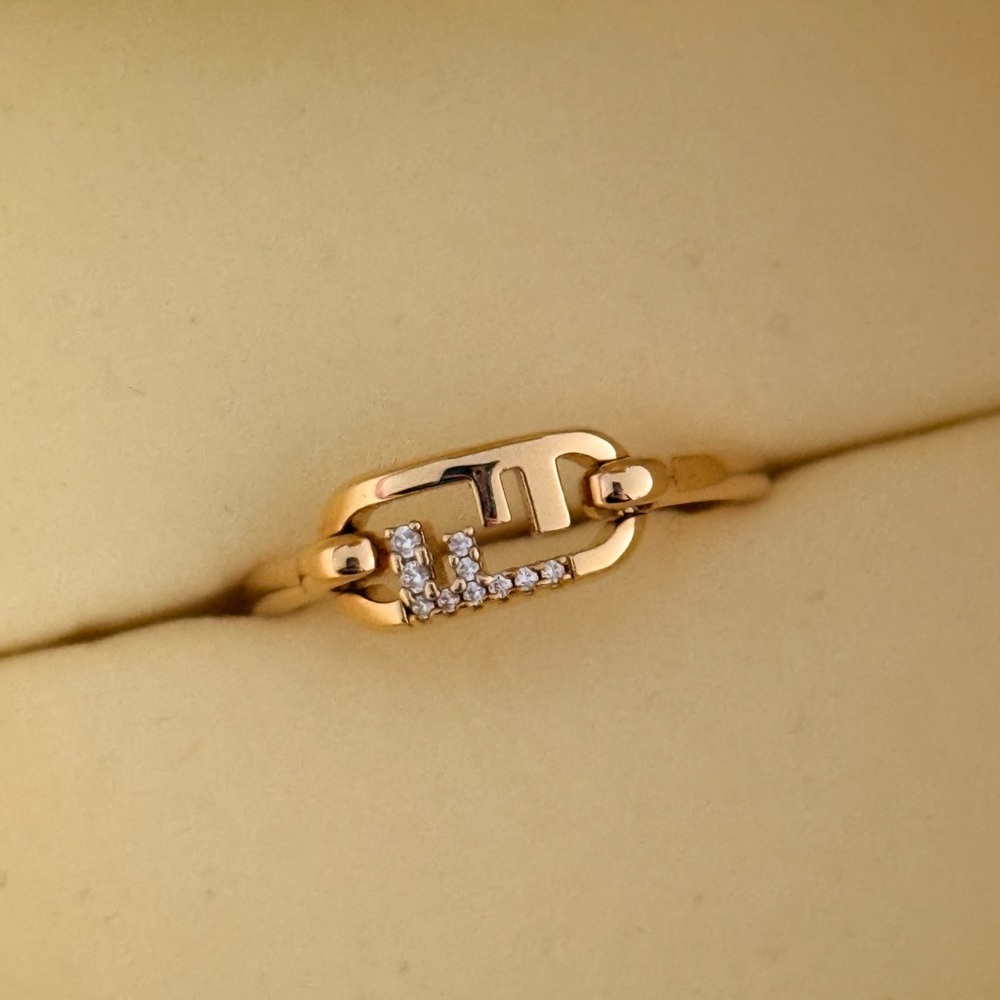 Fendi Gold-Tone Logo Pavé Ring - Gold New - Picture 2 of 7